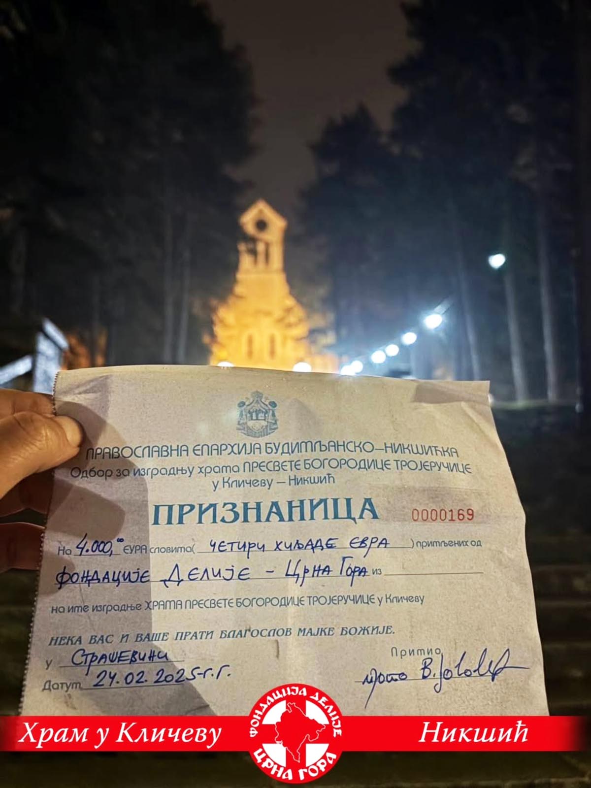 Фондација "Делије Црна Гора" помогла изградњу Храма Пресвете Богородице Тројеручице у Кличеву Фондација "Делије Црна Гора" помогла изградњу Храма Пресвете Богородице Тројеручице у Кличеву